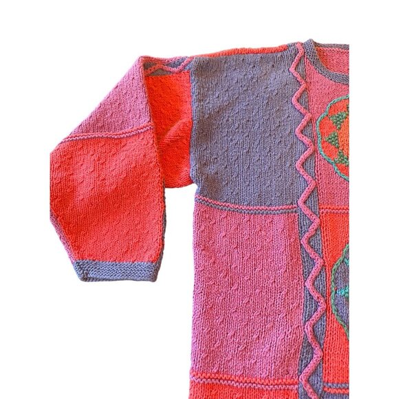 Colorful Hand-Knitted Sweater Embroidered Circular Patterns Segrets Sun Prints M - Picture 2 of 8